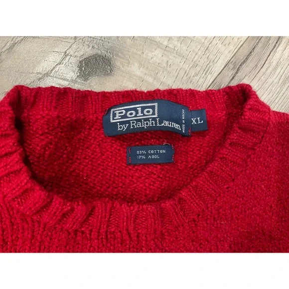Polo Ralph Lauren Red Cotton Wool Blend Crewneck Sweater Mens XL Pony Logo